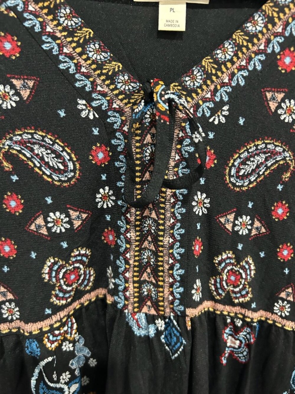 Style & Co Paisley Floral Long Sleeve Blouse Black Sz Large Petite Witchy Boho - Picture 7 of 13